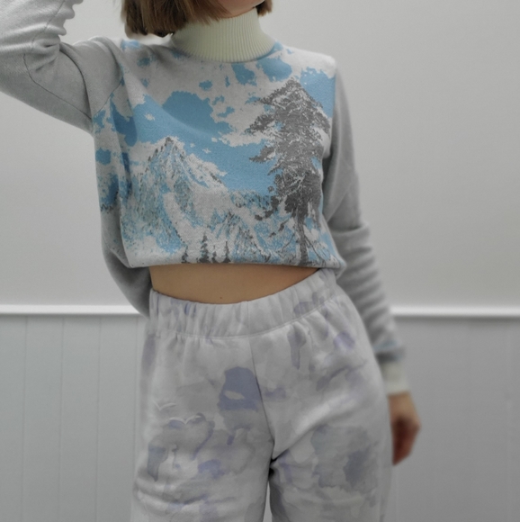 Northern Reflections mountain scene mock neck sweater - Picture 2 of 7